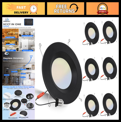 6 Pack 5/6'' Dimmable LED Recessed Lights, 5CCT Selectable, 1000LM, Wet Rated