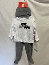 Nike Baby Long Sleeve T-Shirt, Pants  Beanie Hat 3 Piece Set 56H467-001 
