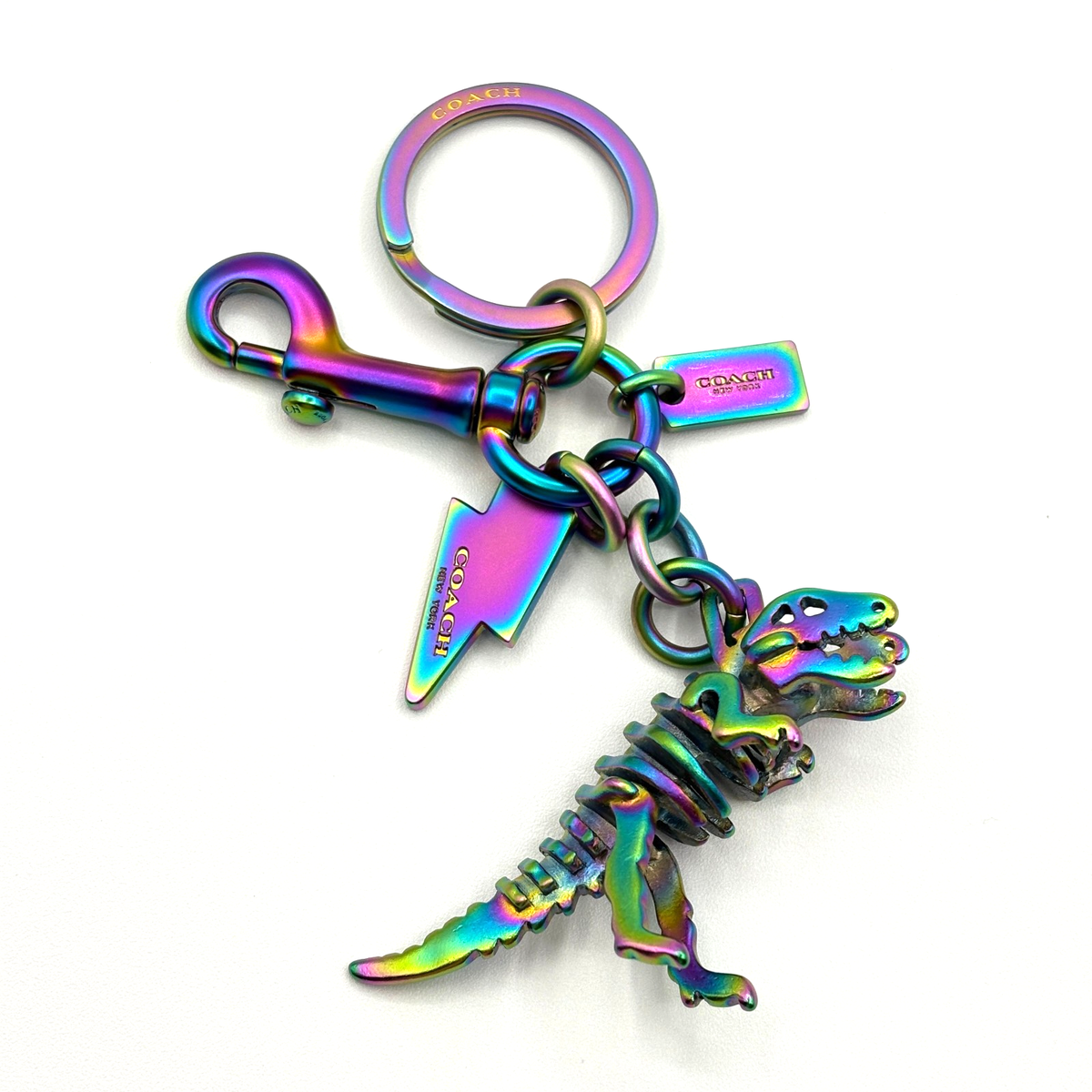 Coach • Rexy Dinosaur T-Rex • Oilslick Rainbow • Key Chain Bag