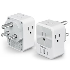 US to India Plug Adapter 2 Pack, TESSAN Type D Travel Adapter with 4 AC Outlets