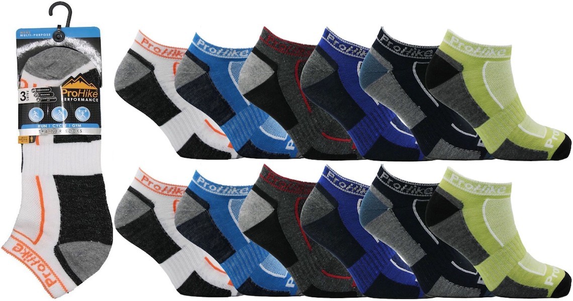 12 Pairs Mens Trainer Liner Socks ProHike Assorted Sports UK 4-8