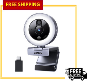 UGREEN 2K Webcam with 4-Level Ring Light Full HD Webcam for PC with Microphone