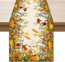 Fall Color Wild Flowers Pumpkin Table Runner Table Decoration for Kitchen Dining