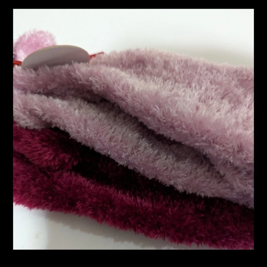 NEW 2 Pc Fluffy Pink and Burgundy Cozy Socks. Size 9-11 - Image 3 of 4