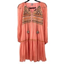 Anthropologie Bl^nk London Norah Tiered Embroidered Mini Dress Tassels Shimmer
