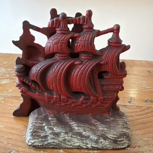 Vintage Cast Iron Sailing Ship Bookends