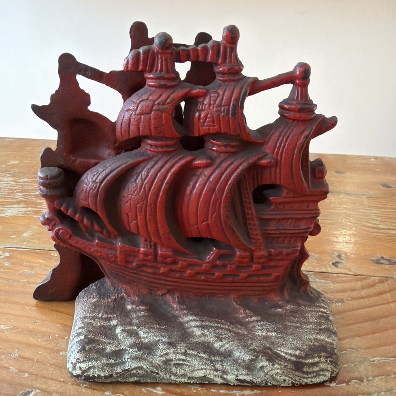 Vintage Cast Iron Sailing Ship Bookends