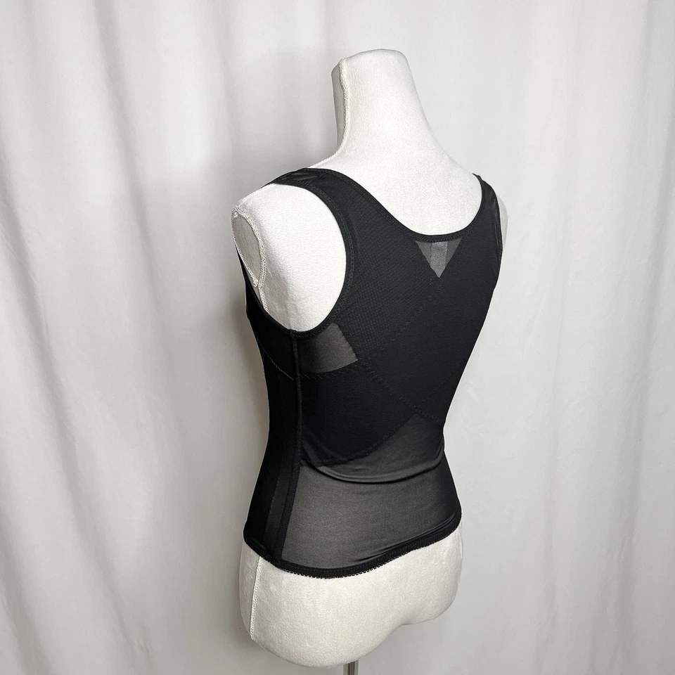 Corsé Carnaval debajo del busto malla negro acento costura gancho y ojo para mujer XL  Foto 3 de 4