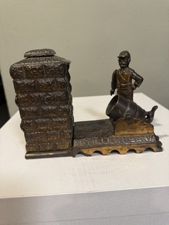 Cast Iron Artillery Mechanical Bank Bronze Plated Shepherd Hardware 1892