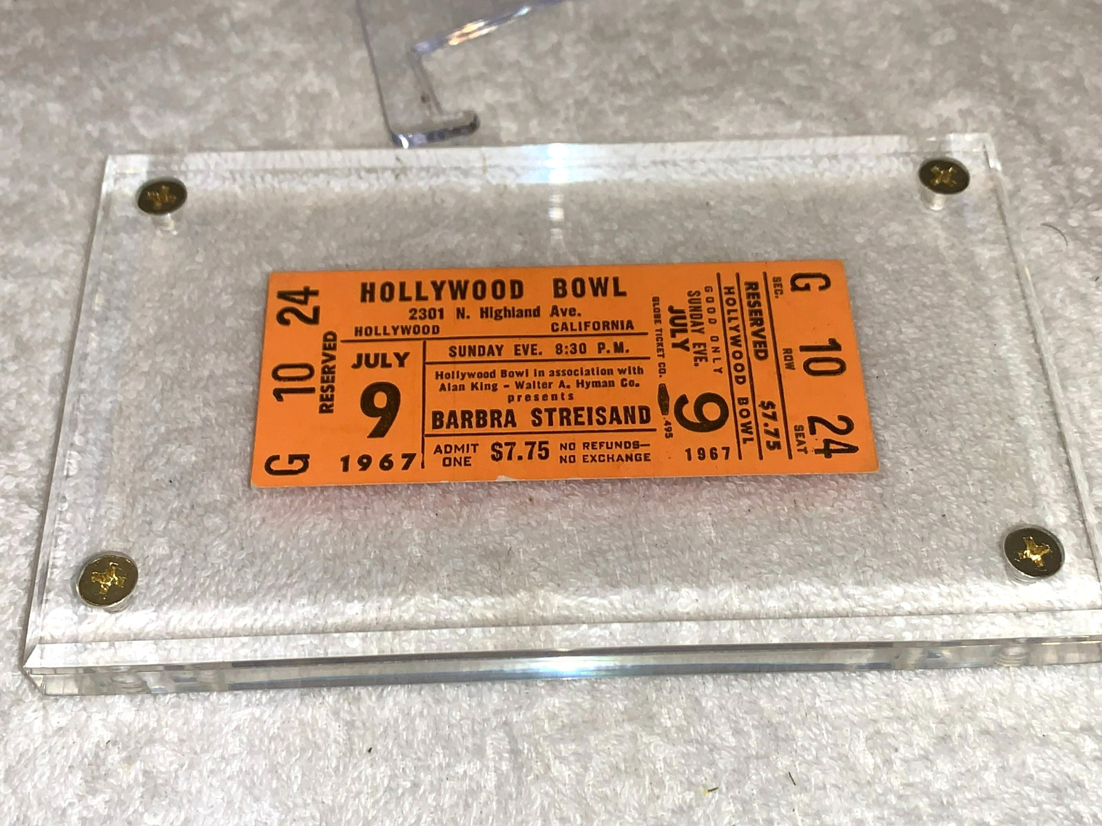 Barbra Streisand 1967 Rare Unused Concert Ticket Hollywood Bowl California Usa