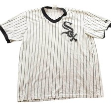 Vintage 1990s Chicago White Sox Striped MLB Baseball Majestic Graphic T-Shirt Me