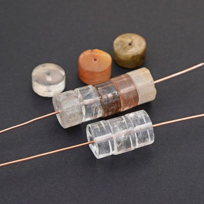 11 rutilated quartz rondelle beads clear brown cloudy semiprecious stone av 12mm