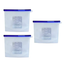 7Penn Silicone Food Storage Bag 1000mL - 3pk Blue 8 x 6.25in Reusable Food Bags