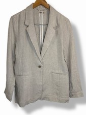 Faherty 100 Linen Blazer Women M Oatmeal Beige Relaxed Coastal