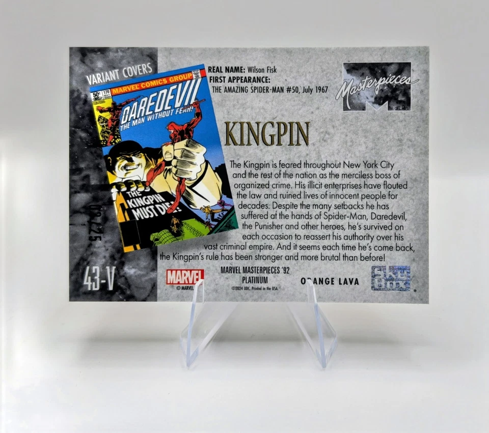 2024 Skybox Marvel Masterpieces 92 Platinum -KINGPIN- PMG ORANGE LAVA 3/25 RARE - Image 3 of 4