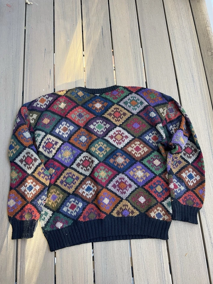 Vintage Peruvian Connection Geometric Graphic Colorful Alpaca Wool Sweater Large - Image 2 of 4