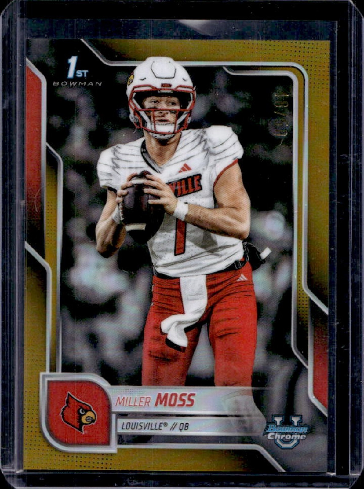 2025 Bowman Chrome University Miller Moss Gold Refractor 1st #/50 Cardinals