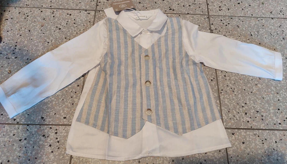 Completo nuovo elegante Bimbo 12 Mesi - 80 Cm. 77% Cotone e 16% Lino. Mayoral - Immagine 3 di 4