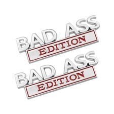 2Pcs Car Bad Ass Edition Emblem, Car Fender Bumper Hood Trunk 3D Silver-Red