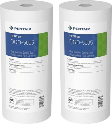 2x Pentair Pentek DGD-5005 Big Blue Water Filter, 10-Inch Whole House Sediment