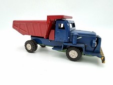 Vintage Japan Tin Dump Truck Friction Toy Red Blue Working Dump Bed