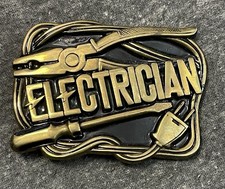 VTG Electrician Brass Belt Buckle Lineman  s 1980 Plug Screwdriver