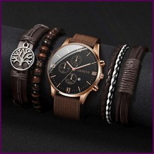 Men Quartz Watch and Bracelet Set Casual Fashion Wristwatch