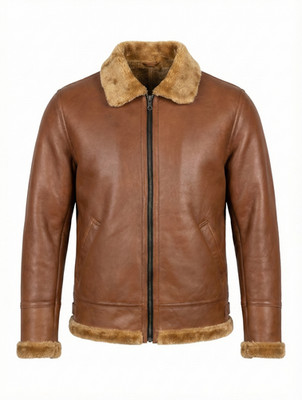 Men's RAF Aviator B3 Flying Bomber New Shearling Real Leather Beige Brown Jacket