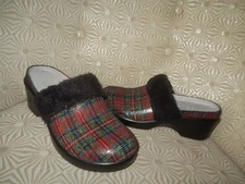 ALEGRIA by PG Lite Isabelle Womens Tartan Plaid Leather Faux Fur Clog US 6.5M/36