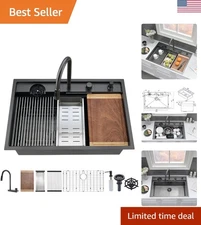 33” Black Waterfall Kitchen Sink with Versatile Accessories and Features