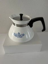 1960s Vintage Corning Ware Blue Cornflower 6 Cup Teapot with Stainless Lid