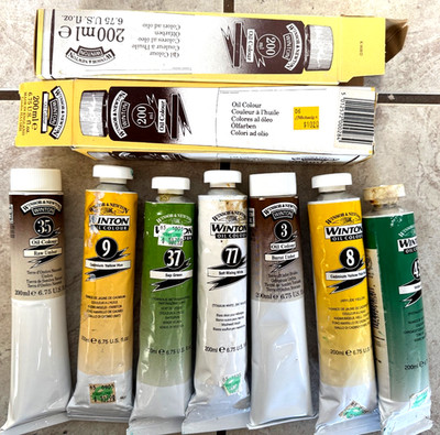 Lot 7 Winsor Newton Oil Color 200ml 6.75 OZ Tubes soft 100% Full Viridian hard