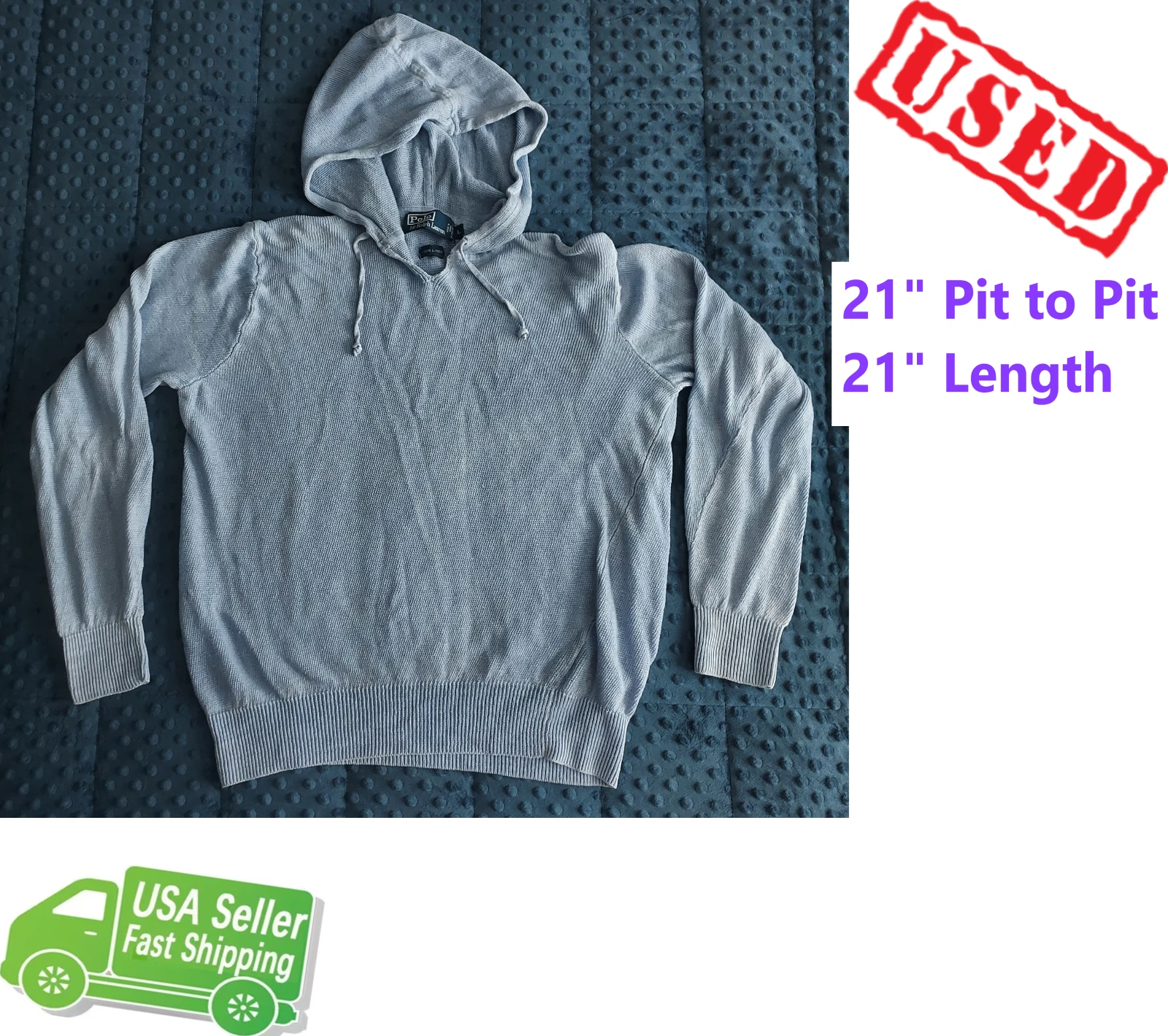 Polo Ralph Lauren Sky Blue Hoodie Shirt Women's L Long Sleeve Casual Drawstring