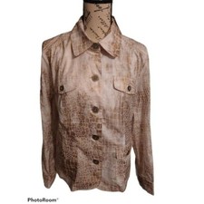 Chico's Animal Print Jacket Size 1 Classic Retro Officey nwt beige