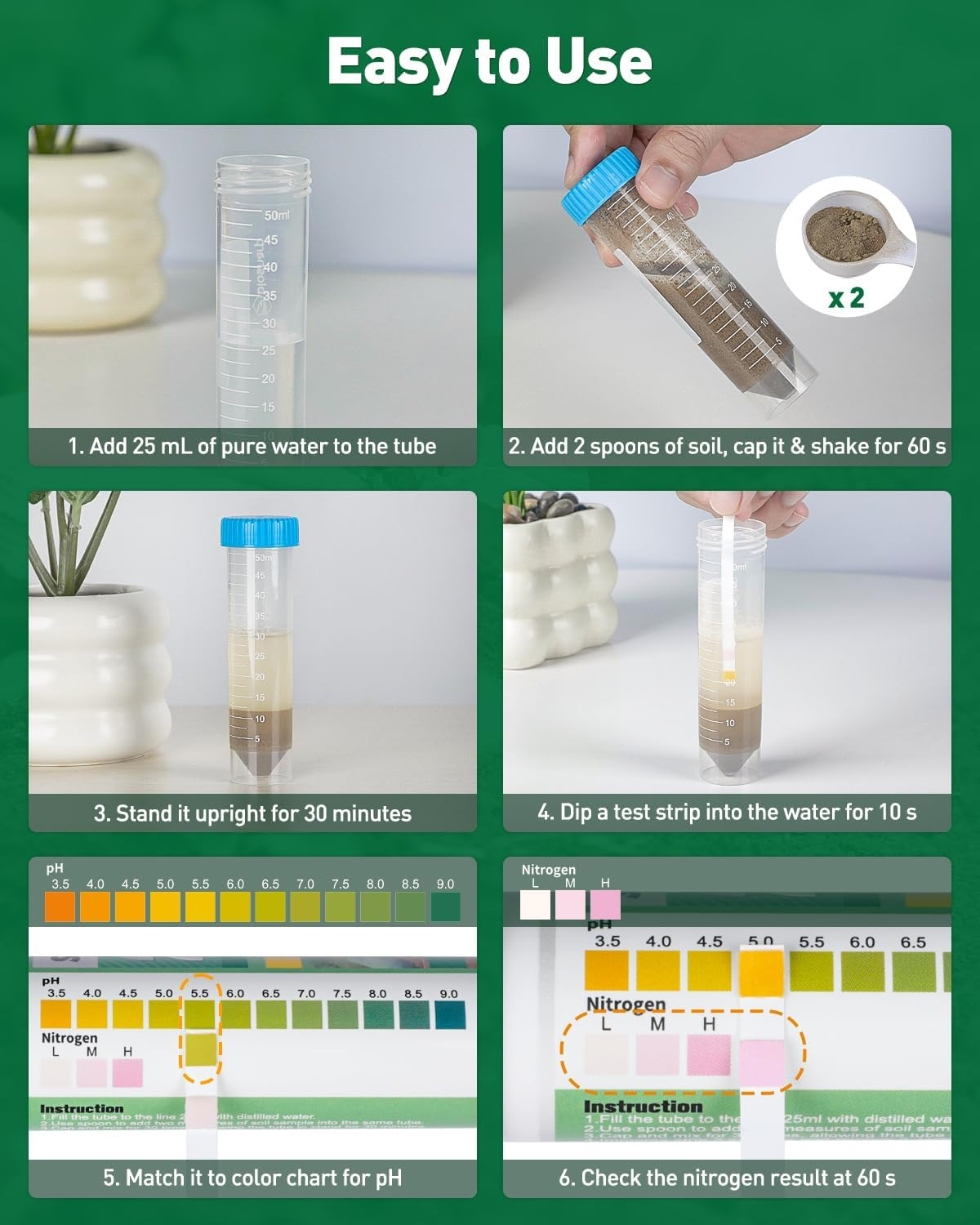 2 in 1 Soil Test Kit for Ph & Nitrogen, 150 Strips Soil Ph Test Kit, Soil Ph Tes