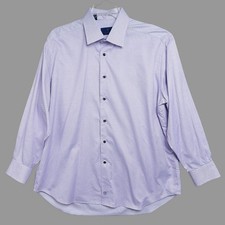 David Donahue Dress Shirt 17.5 34/35 Purple Check  Spread Collar