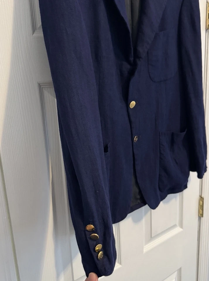 Blazer De Colección Polo Ralph Lauren Para Hombres Mediano Azul Marino 100% Lino Traje Chaqueta 38R Foto 2 de 4