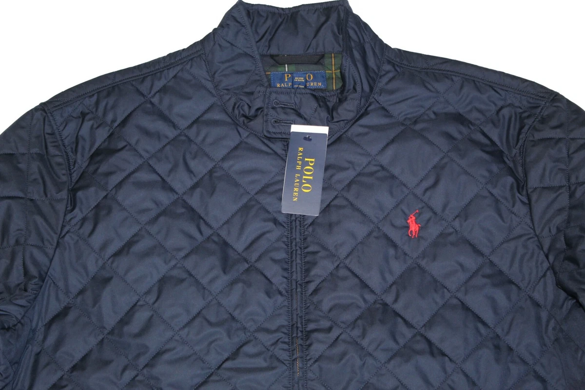 Polo Ralph Lauren Navy Tartan Black Watch Lining Pony Logo Quilted Bomber Jacket
