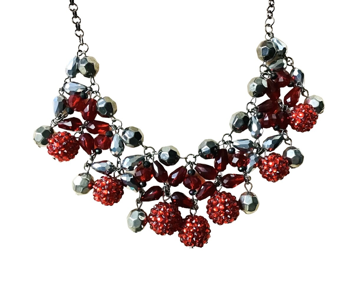 Vintage Statement Ruby Red Disco Balls Silver Ton… - image 3