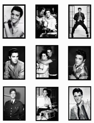 Elvis B&W Pictures Cotton Fabric Quilt Blocks (9) @ 2X3'' Each