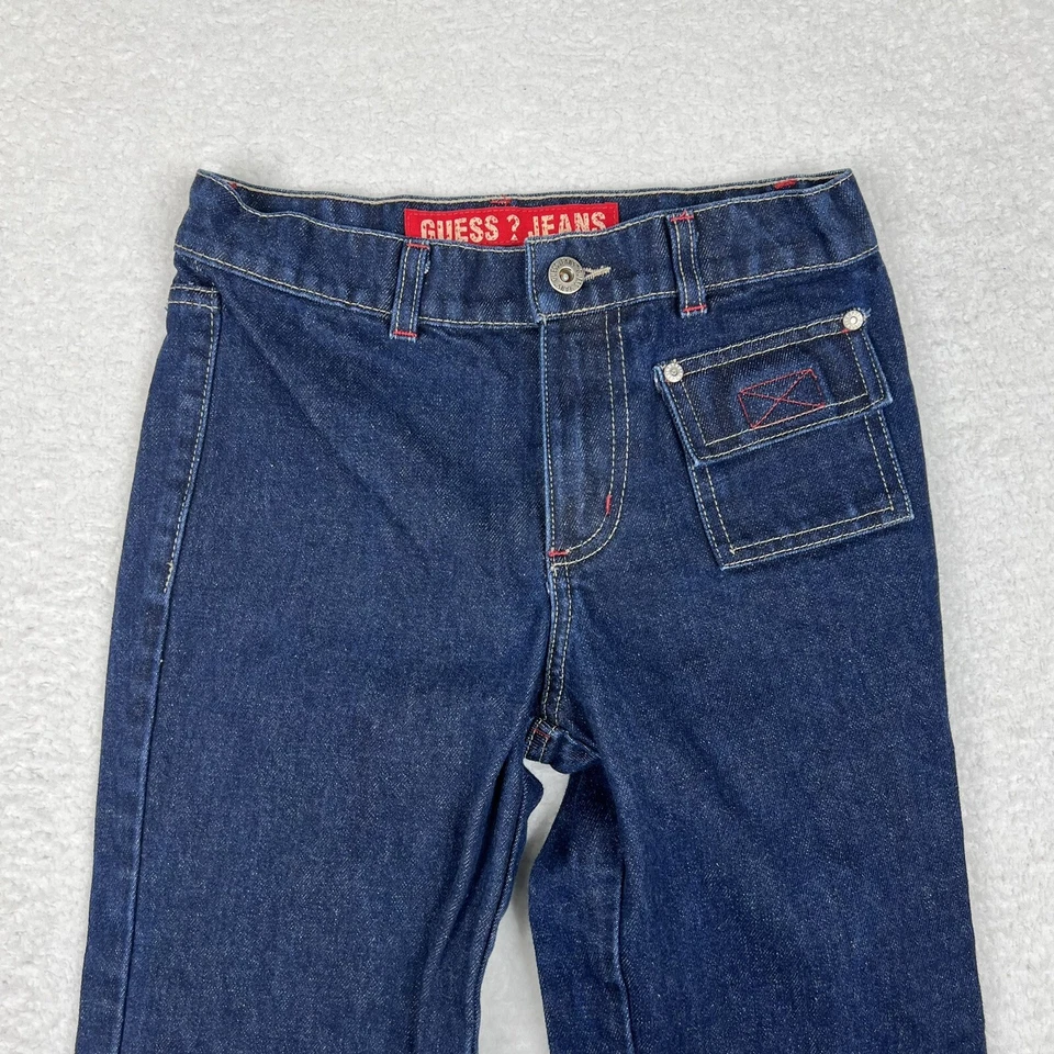 Vintage Guess Jeans Kids 10 Dark Blue Flap Pocket Straight Denim Y2K Made USA - Image 2 of 4
