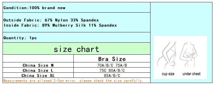 Sujetador 89% Seda Real 11% Spandex Mujer Elástico Sin Alambres Inalámbrico Bralette TG116 Foto 2 de 4