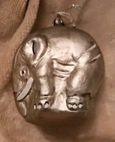 Vintage Silver & Glitter Elephant Mother & Baby Glass Christmas Ornament Germany - Picture 2 of 5