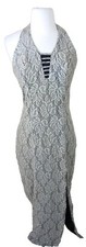 Dave Johnny Bodycon Halter Maxi Dress Size 7/8 Front Slit Metallic Shimmer Vtg
