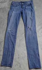 Rock & Republic Pants Women's 28 Blue Denim Straight Skinny Distressed Casual