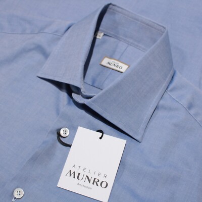 Atelier Munro NWT Dress Shirt Size 15.75 40 US In Solid Blue 100% Cotton