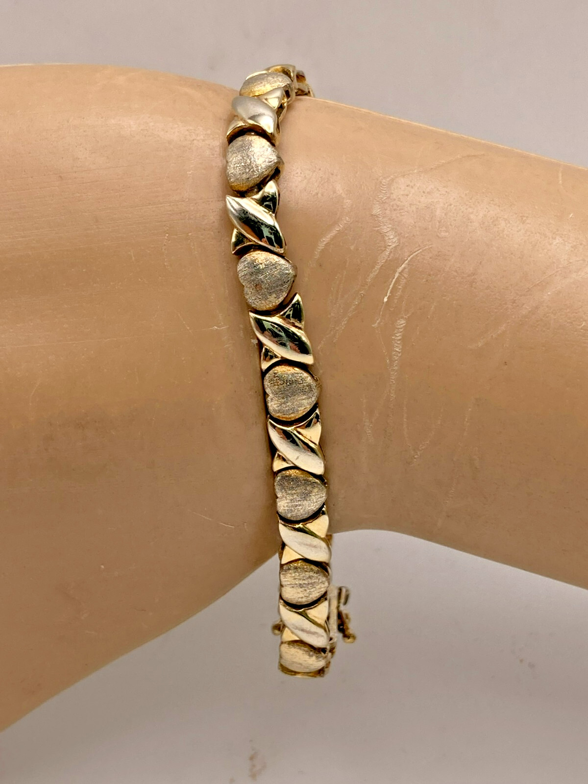 Sterling Silver Hearts Hugs & Kisses Bracelet Signed FAS 925 Gold Vermeil 7"