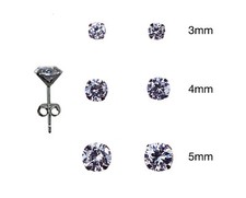 14K White Gold Cubic Zirconia Kids Stud Earring for Women Men