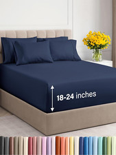 Cooling Extra Deep Queen Sheet Set - 6 Piece Luxury Bedding - Navy Blue