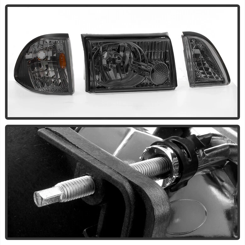 Smoke 1987-1993 Ford Mustang Headlights Headlamps w/ Corner Parking Left+Right - Image 3 of 4